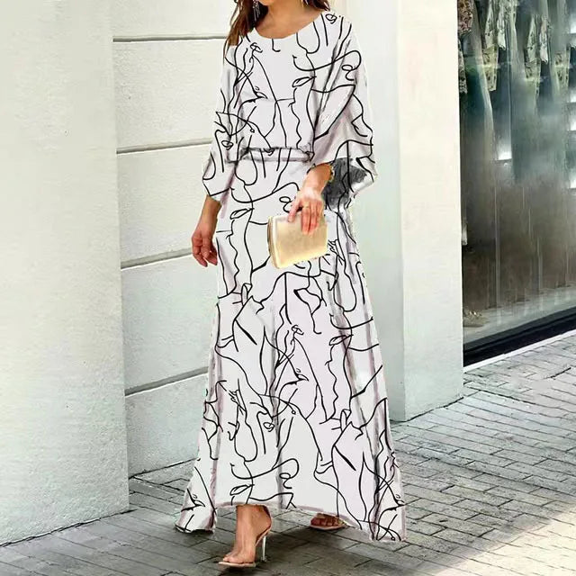 Esmee - Elegante Maxi Jurk met Abstracte Print